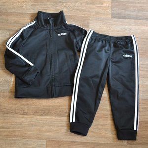 NWOT Adidas Toddler Black Striped Track Suit Pant and Jacket Set Size 24 Months